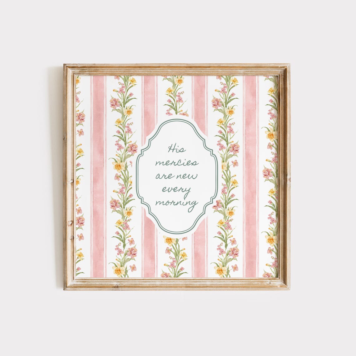 His Mercies Are New Every Morning Pink Floral Script Wall Art Print