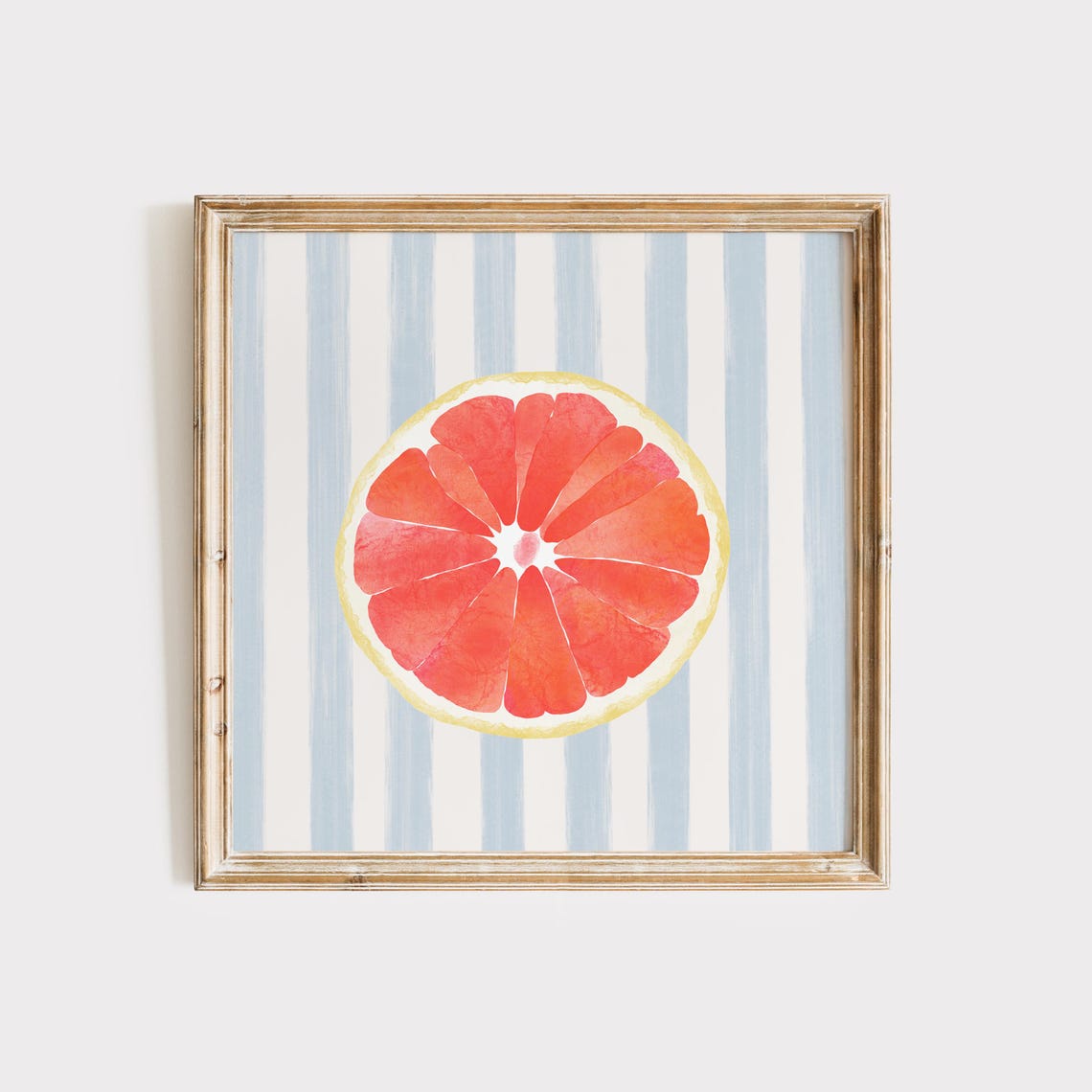 Watercolor Grapefruit Slice Blue Stripes Square Kitchen Poster