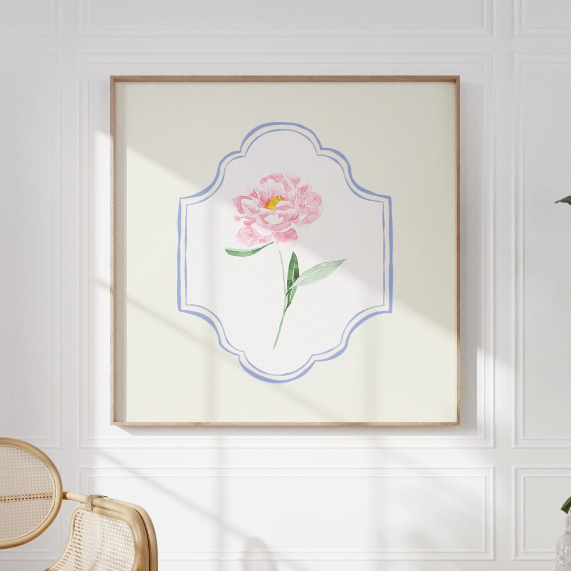 Pink Peony Watercolor Single Bloom Medallion Botanical Print - Image 5