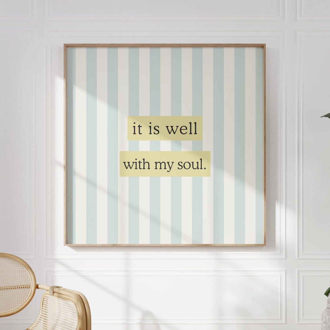 It Is Well With My Soul Poster Blue Striped Christian Quote Decor