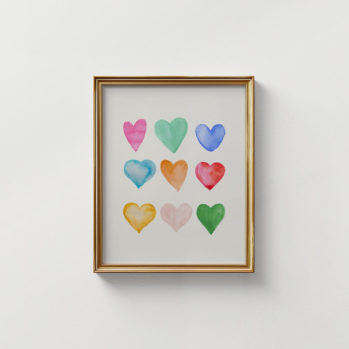 Colorful Watercolor Hearts Grid Love Nursery Rainbow Wall Art Poster - Image 3