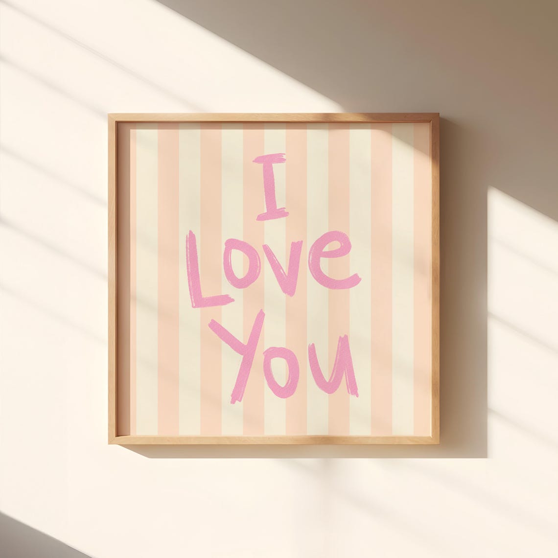 Pink Brush Lettering I Love You Peach Striped Valentine Wall Art Print - Image 3
