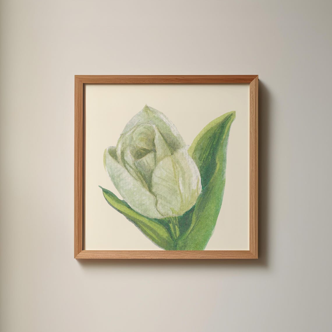 White Tulip Watercolor Botanical Bloom Minimalist Square Wall Art