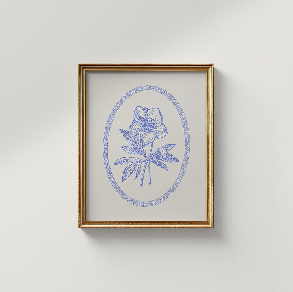 Blue Hellebore Floral Botanical Vintage Line Art Wall Poster - Image 2