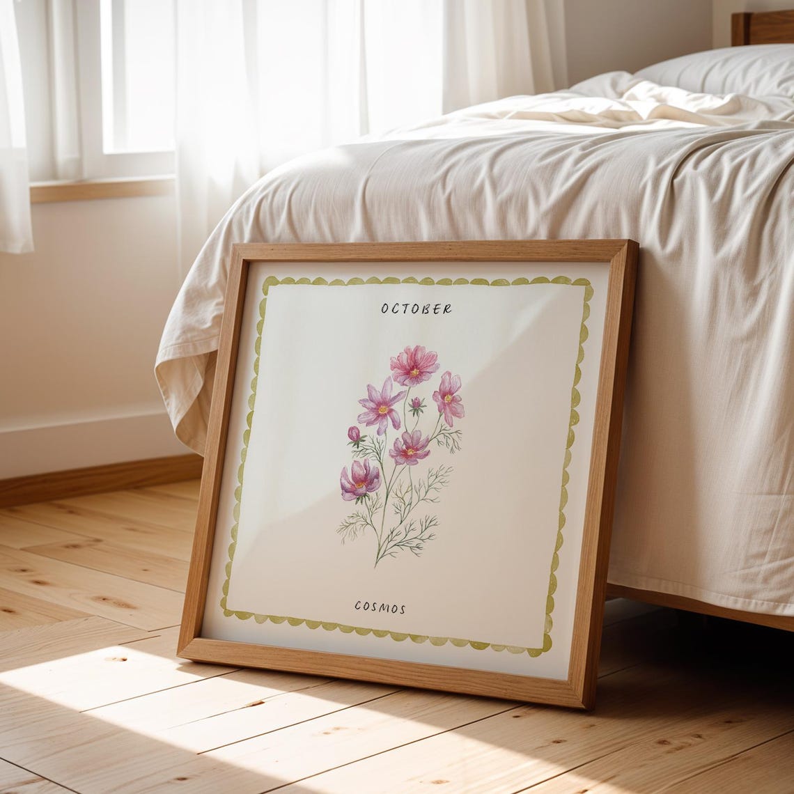 October Cosmos Watercolor Birth Month Flower Botanical Poster - Image 3