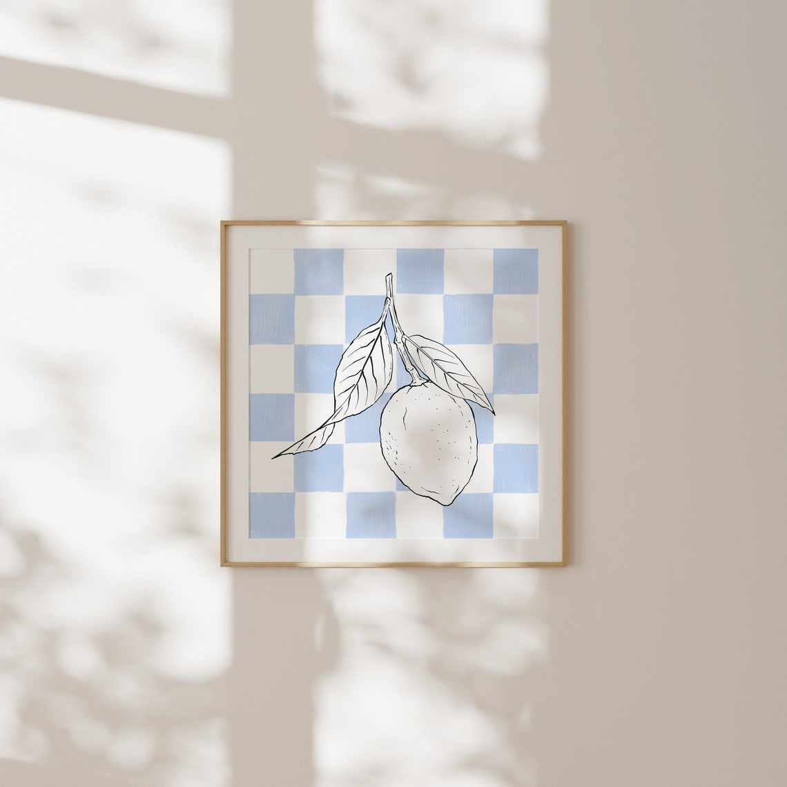 Blue Gingham Lemon Line Drawing Decorative Kitchen Fruit Poster - Image 2