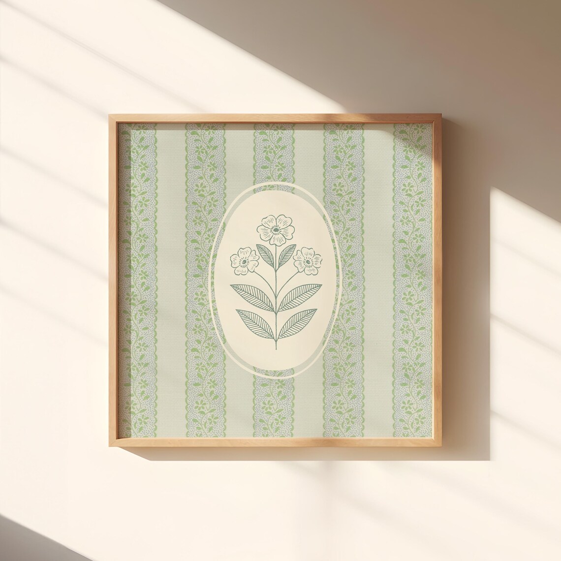 Vintage Floral Wallpaper Square Art Print, Nursery Decor - Image 2