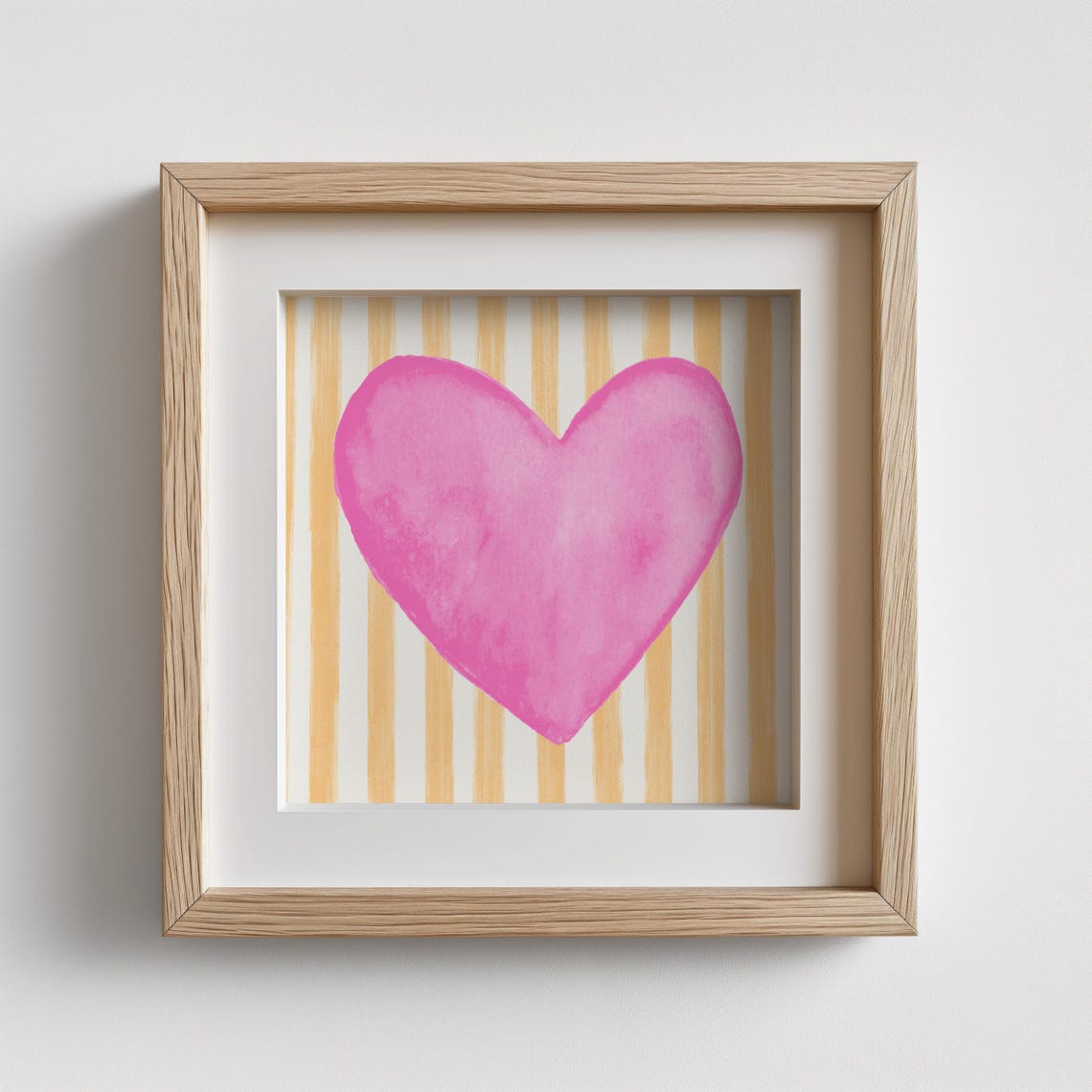 Pink Watercolor Heart Peach Striped Background Nursery Art Poster - Image 5
