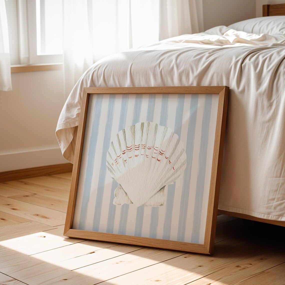Blue Striped Shell Nautical Illustration Art Print - Image 2
