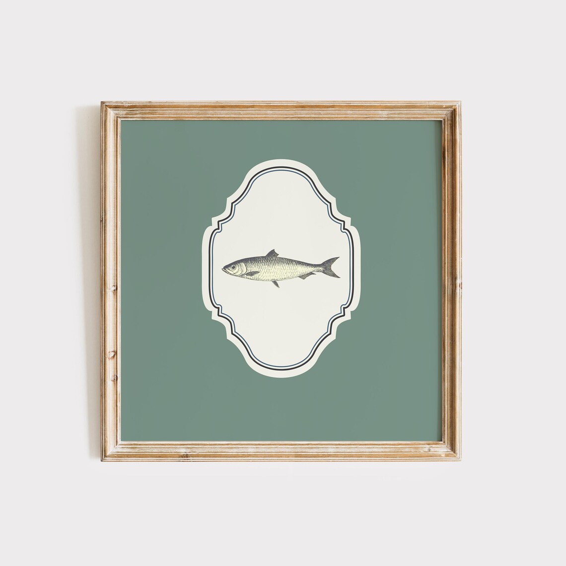 Sage Green Square Fish Engraving Ornate Coastal Vintage Poster - Image 3