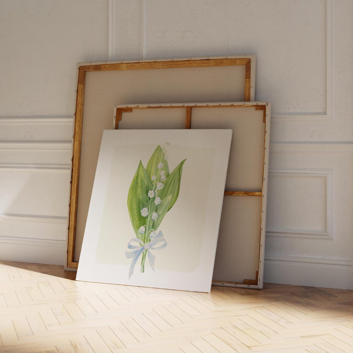 Lily Of The Valley Bouquet With Gingham Bow Watercolor Print - Image 5
