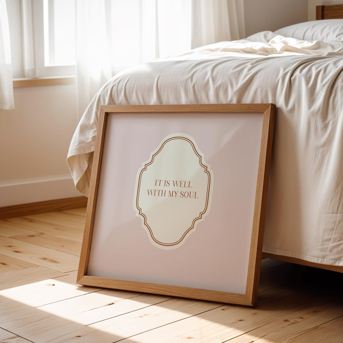 Blush Pink Square It Is Well With My Soul Quote Ornate Faith Poster - Image 2