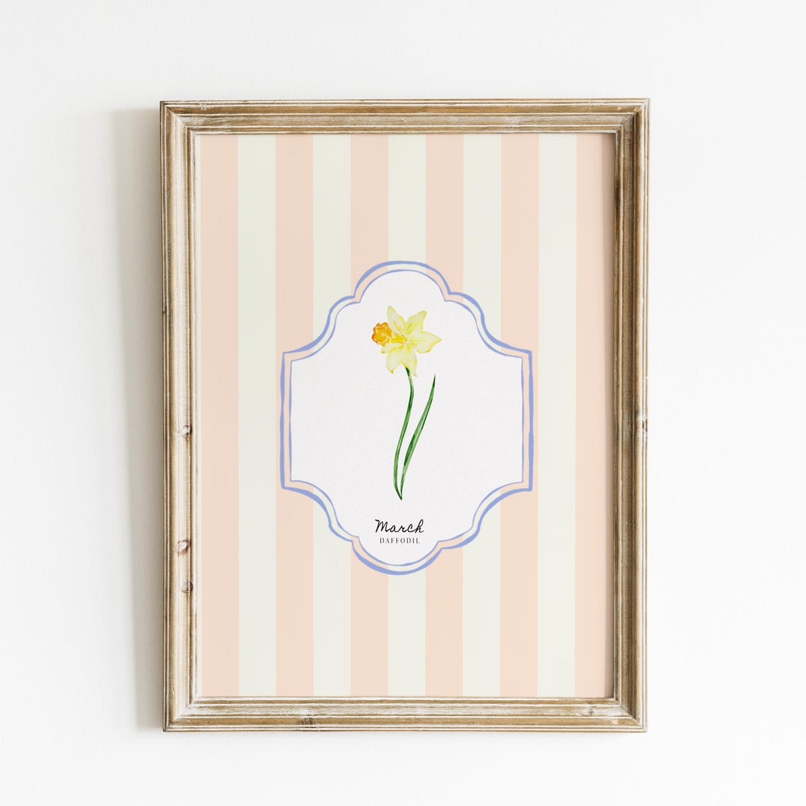 March Daffodil Birth Flower Peach Striped Botanical Wall Art Print