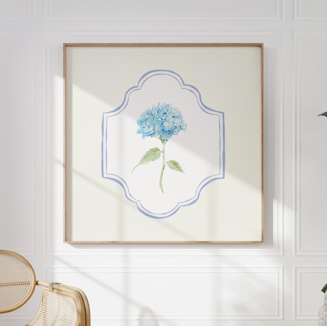Blue Hydrangea Bloom Watercolor Medallion Botanical Wall Art - Image 5