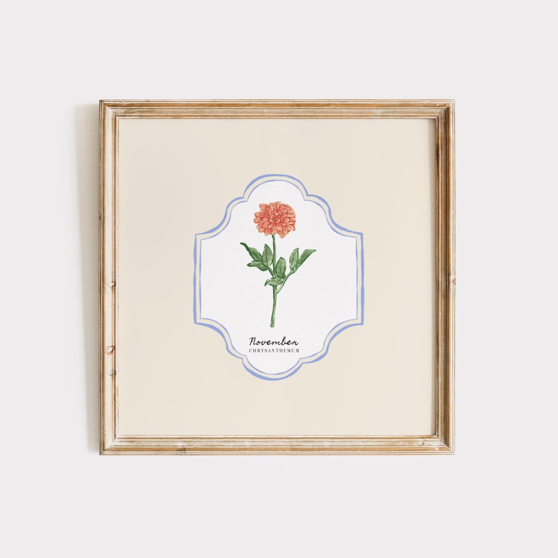 November Chrysanthemum Birth Flower Vintage Botanical Wall Poster