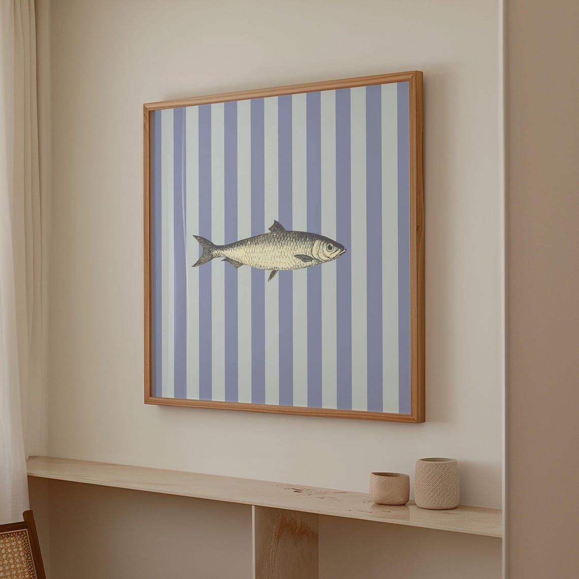 Blue Striped Vintage Fish Engraving Poster Coastal Kitchen Decor - Image 2