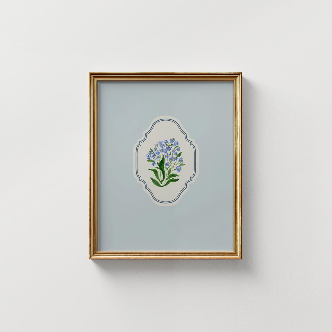 Forget Me Not Wildflowers Watercolor Baby Blue Ornate Vertical Poster - Image 5