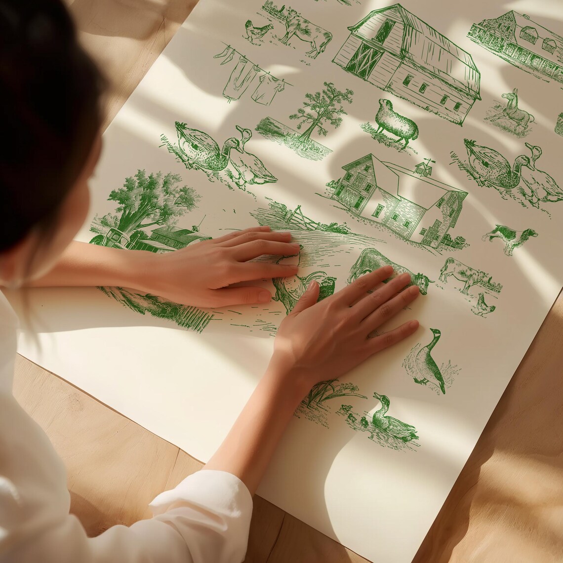 Green Farm Life Toile Illustration Art Print - Image 4