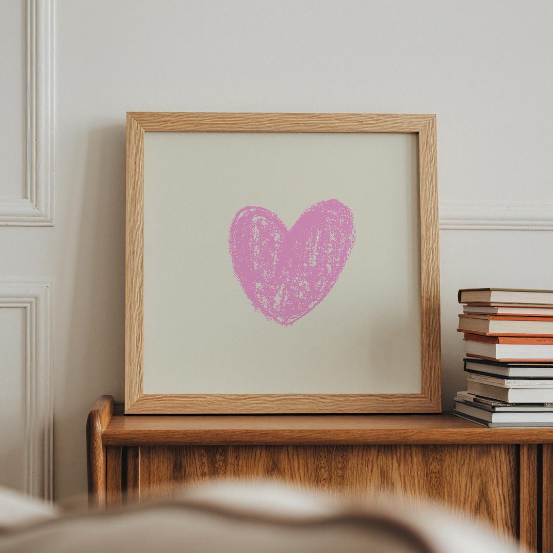 Pink Heart Crayon Doodle Minimal Square Nursery Living Room Art Poster - Image 5