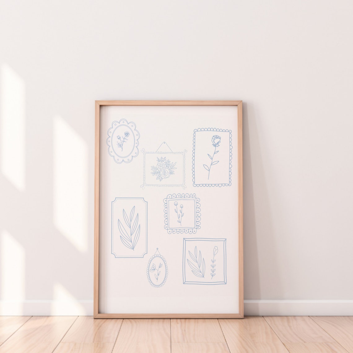 Blue Line Art Botanical Frames Gallery Style Wall Collage Poster - Image 2