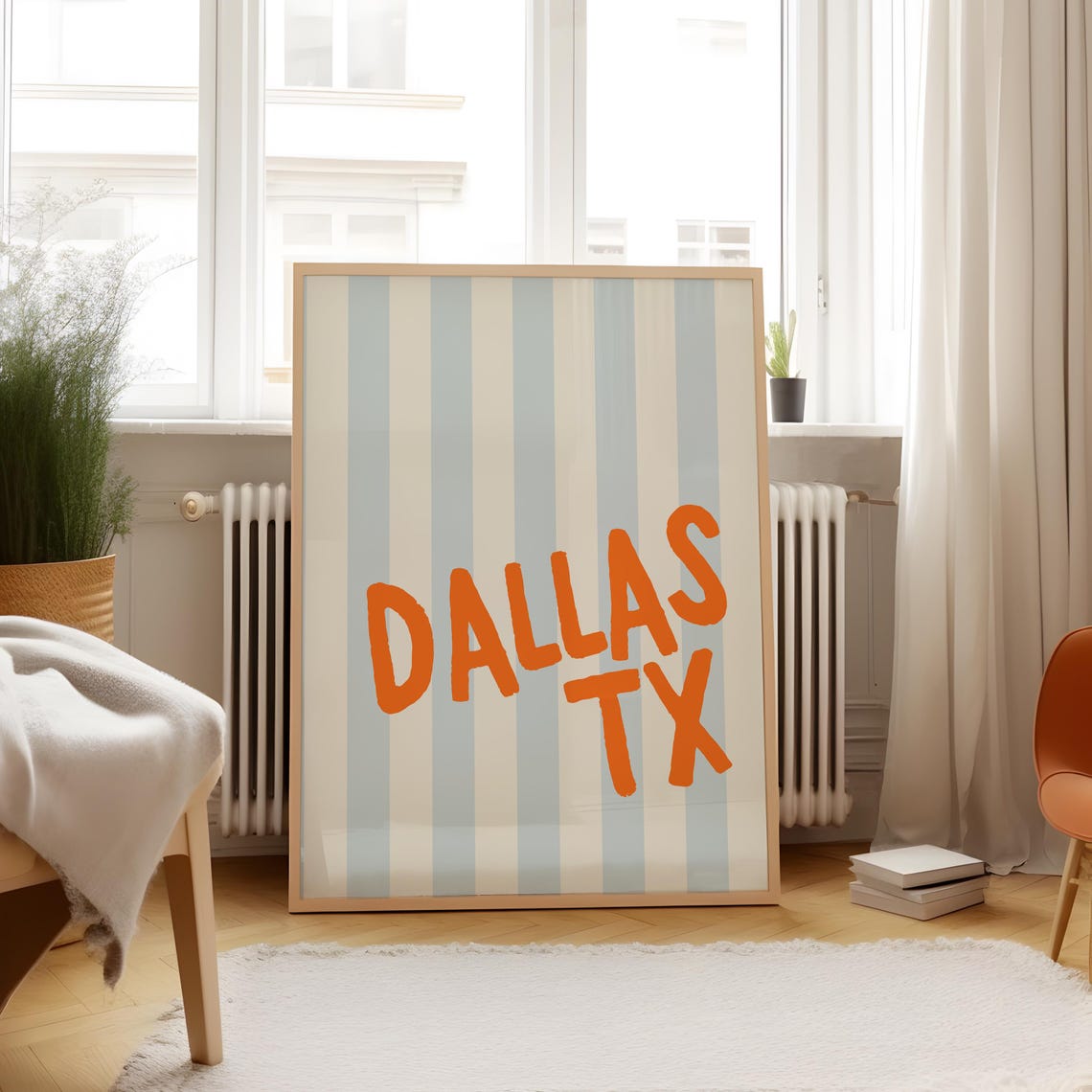 Dallas Texas Orange Hand Lettered Striped Vertical City Name Poster - Image 3