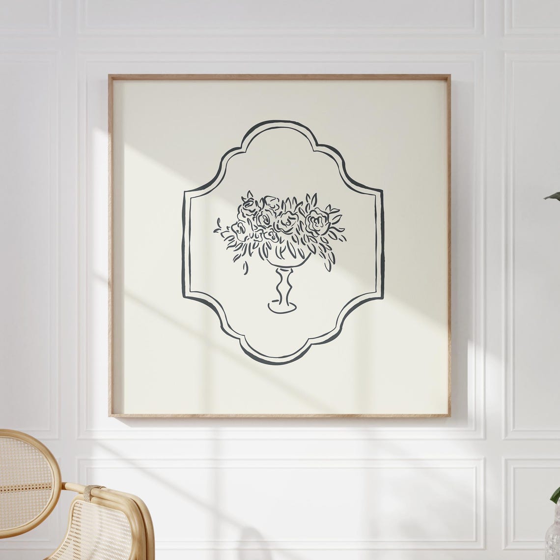 Black Line Floral Arrangement Ogee Frame Cream Background Art Poster - Image 5