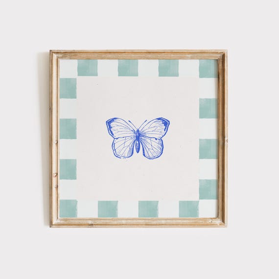 Mint Blue Green Butterfly Print Instant Wall Art Trendy Decor Illustration Living Room Art Nursery Square