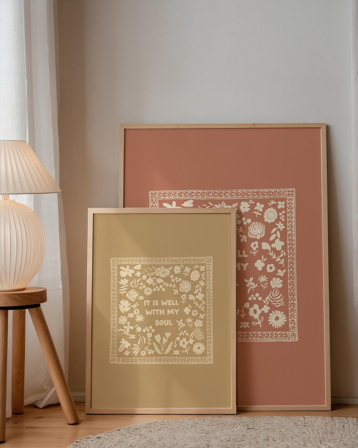 It Is Well With My Soul Cream Folk Quote Mustard Gold Wall Art Print - Image 5