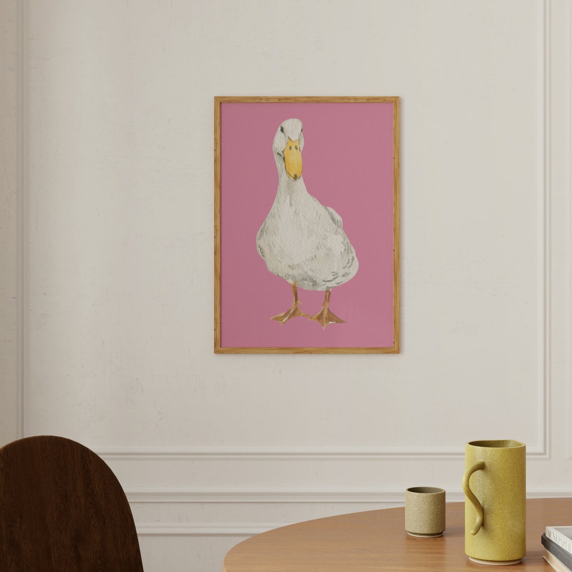 Sweet White Goose On Pink Watercolor Trendy Nursery Wall Art - Image 2