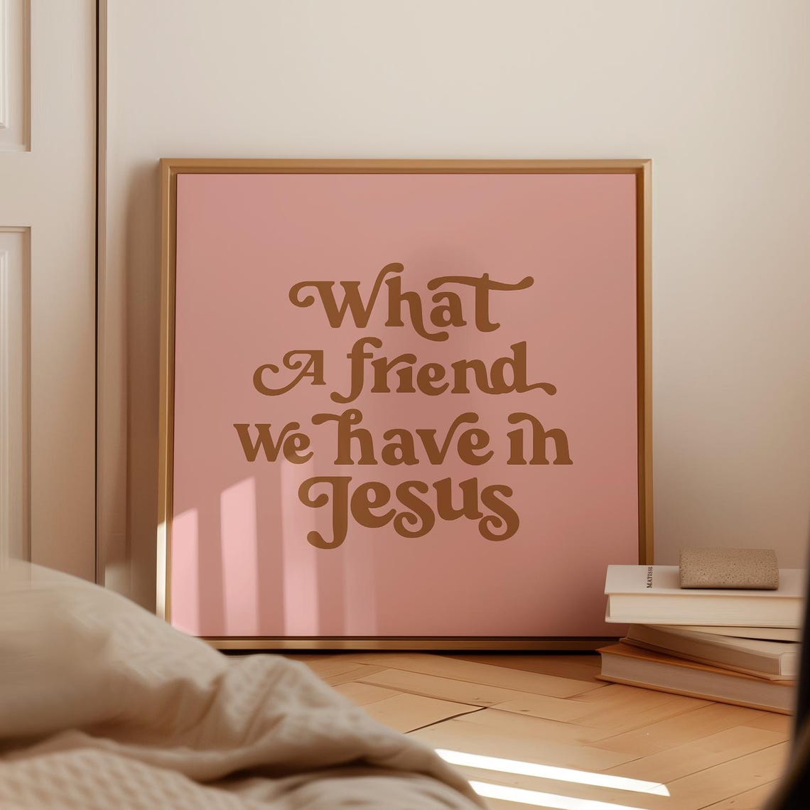 What a Friend We Have in Jesus Brown Retro Script on Pink Poster