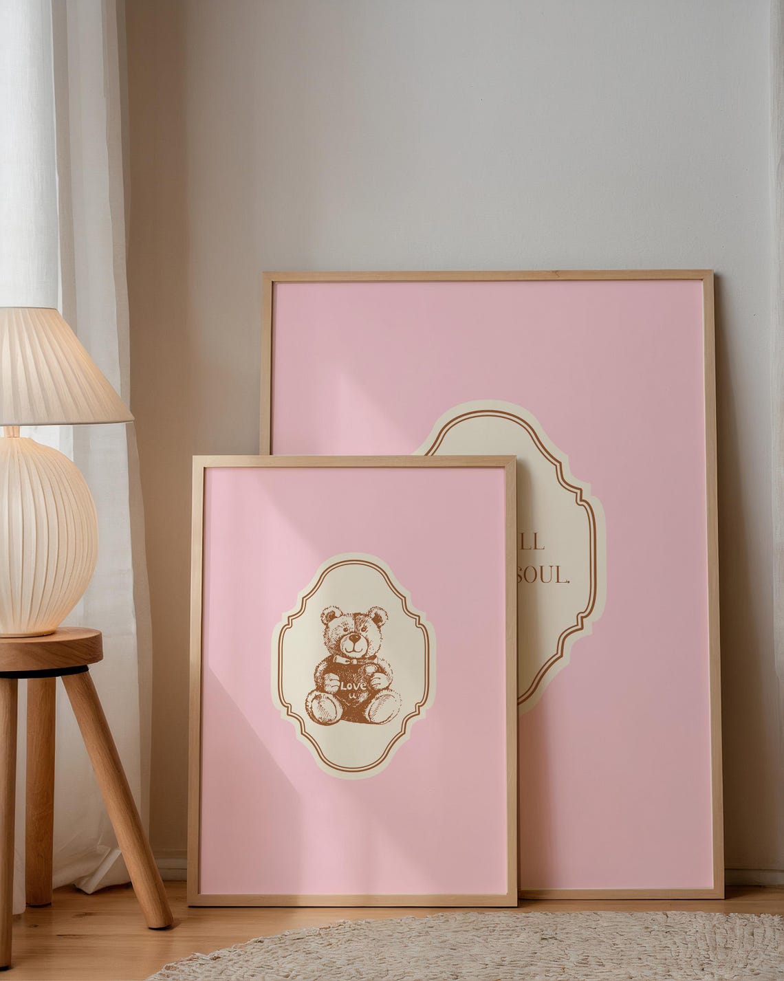 Vintage Love U Teddy Bear Heart Pink Ornate Vertical Nursery Poster - Image 2