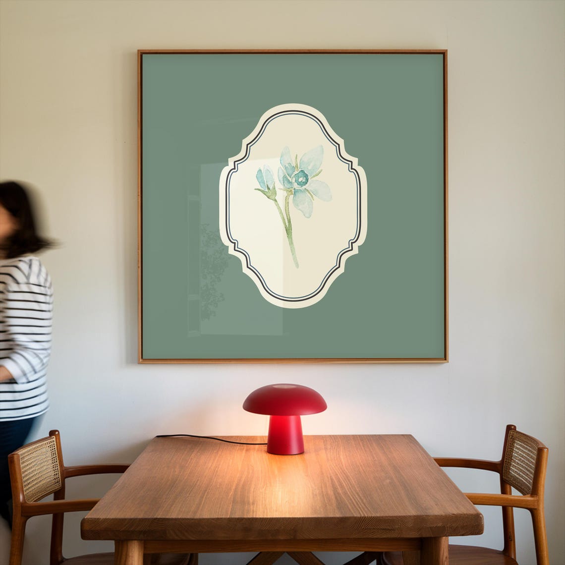 Sage Green Minimal Blue Flower Poster Watercolor Botanical Decor - Image 3