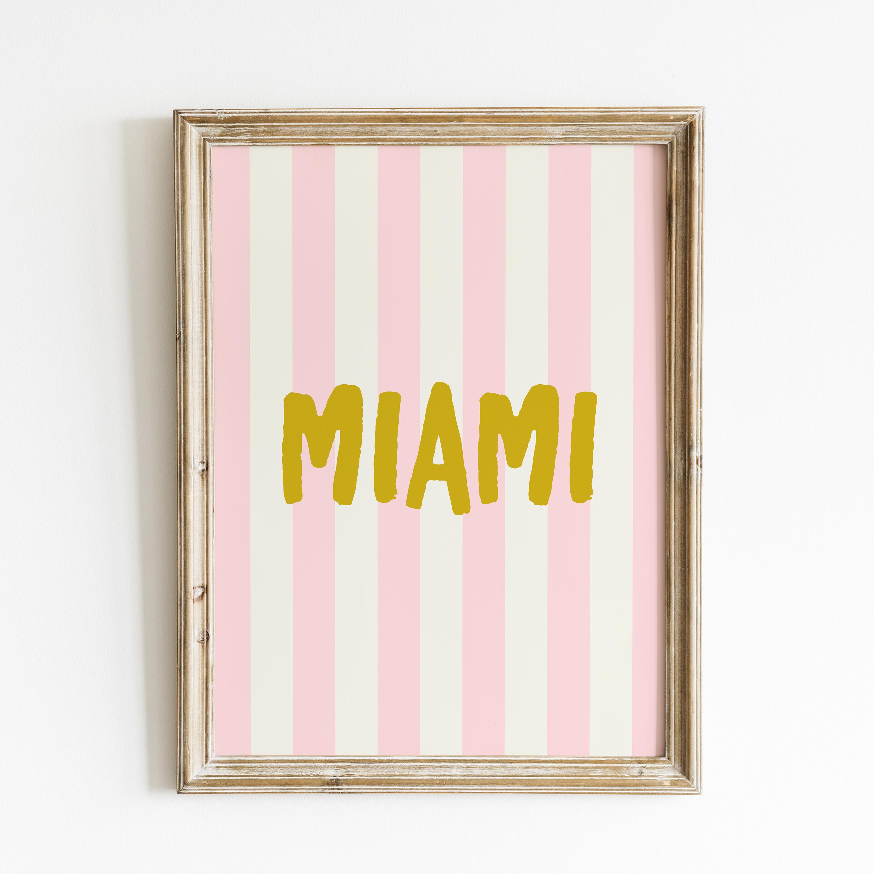 Miami Gold Hand Lettered Pink Striped Vertical Travel City Poster - Image 4