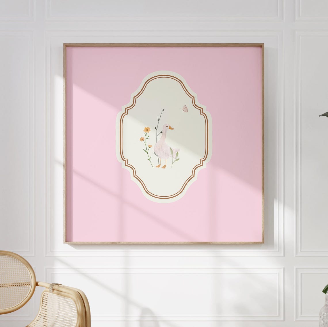 Pink Square Goose Flowers Butterfly Watercolor Nursery Poster - Image 4
