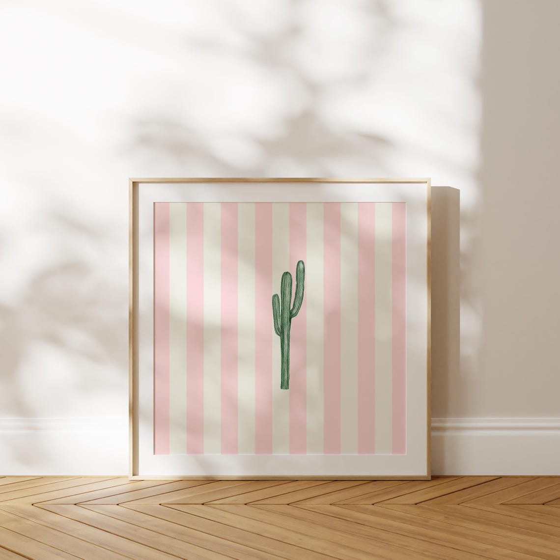 Saguaro Cactus Pink Striped Minimalist Desert Nursery Wall Poster - Image 2