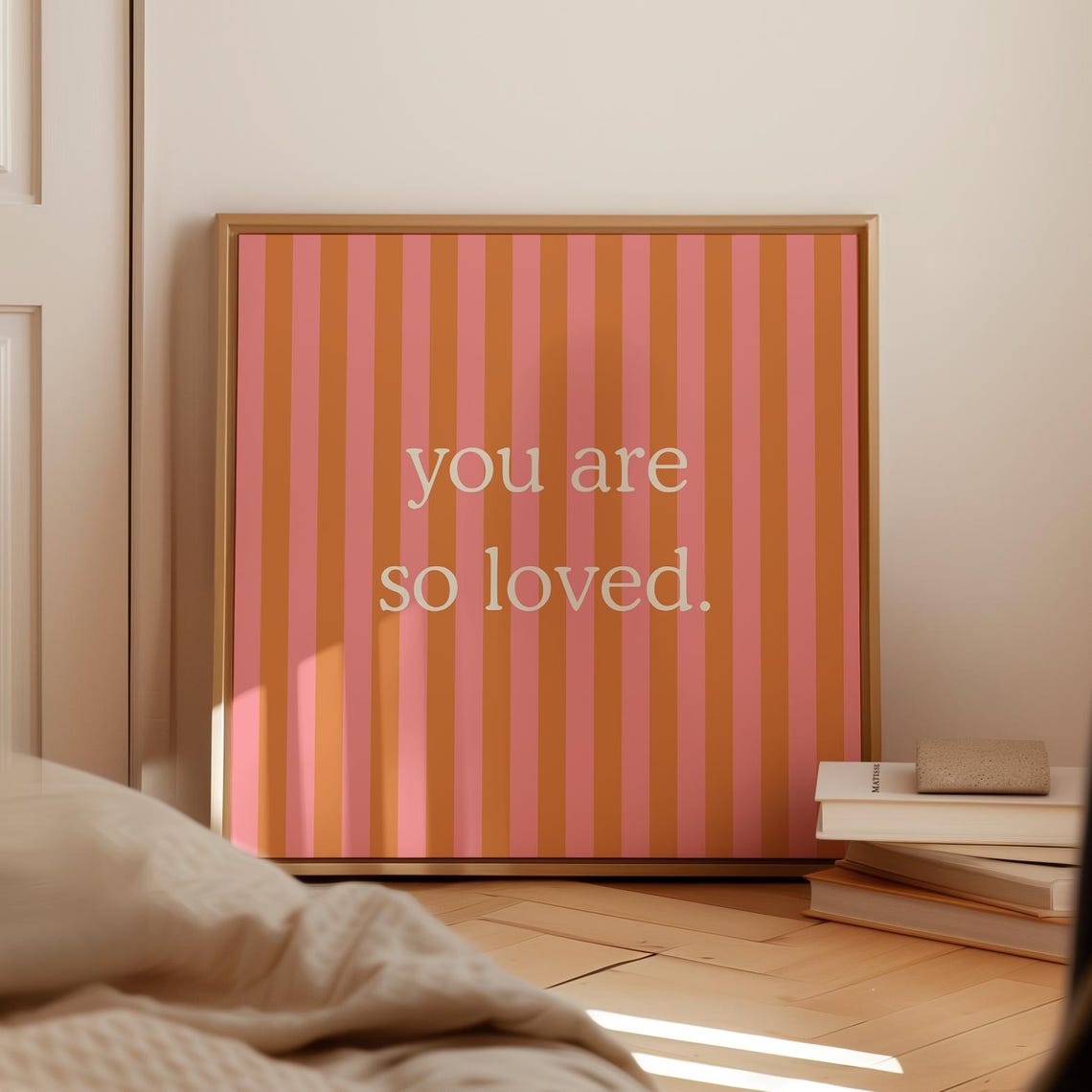 Pink Orange Striped You Are So Loved Quote Poster Nursery Decor - Image 5