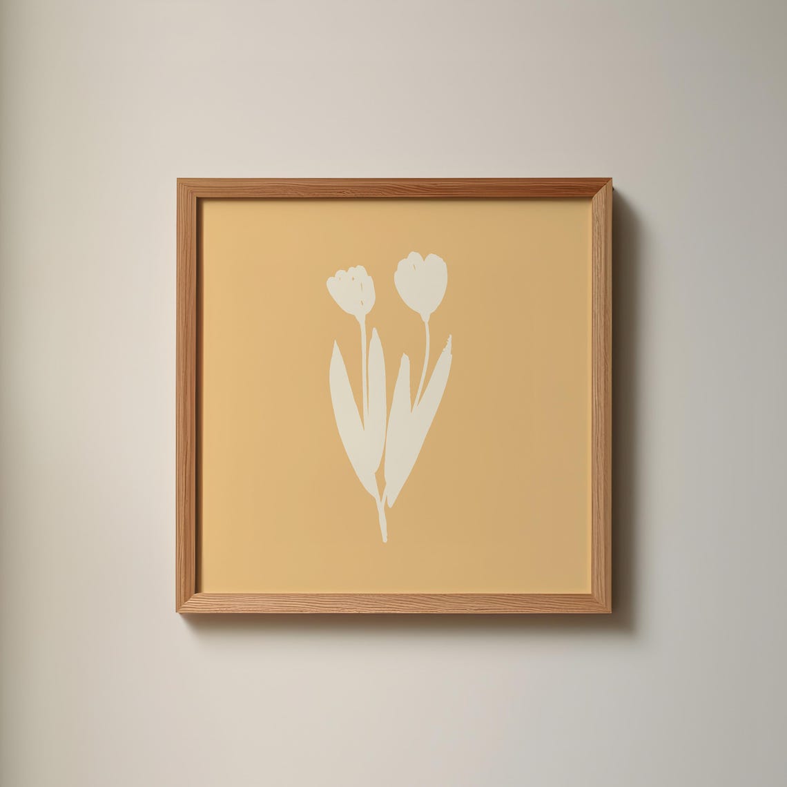 White Tulip Silhouette on Mustard Yellow Minimal Floral Wall Art
