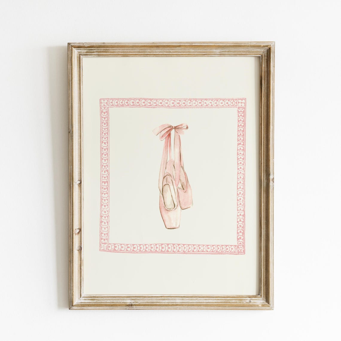Blush Ballet Pointe Shoes Watercolor Pink Border Ballerina Art Print