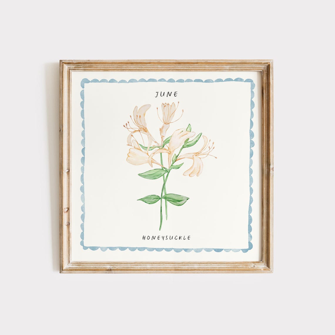 June Honeysuckle Birth Flower Watercolor Botanical Wall Art Print