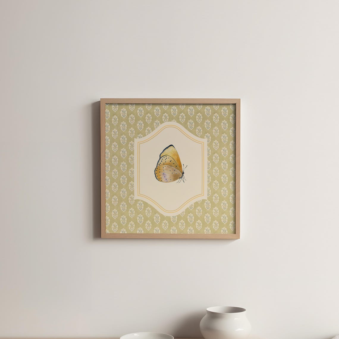 Victorian Style Butterfly Square Print Wall Art Kitchen Living Room Art Blue Thin Line Print - Image 5