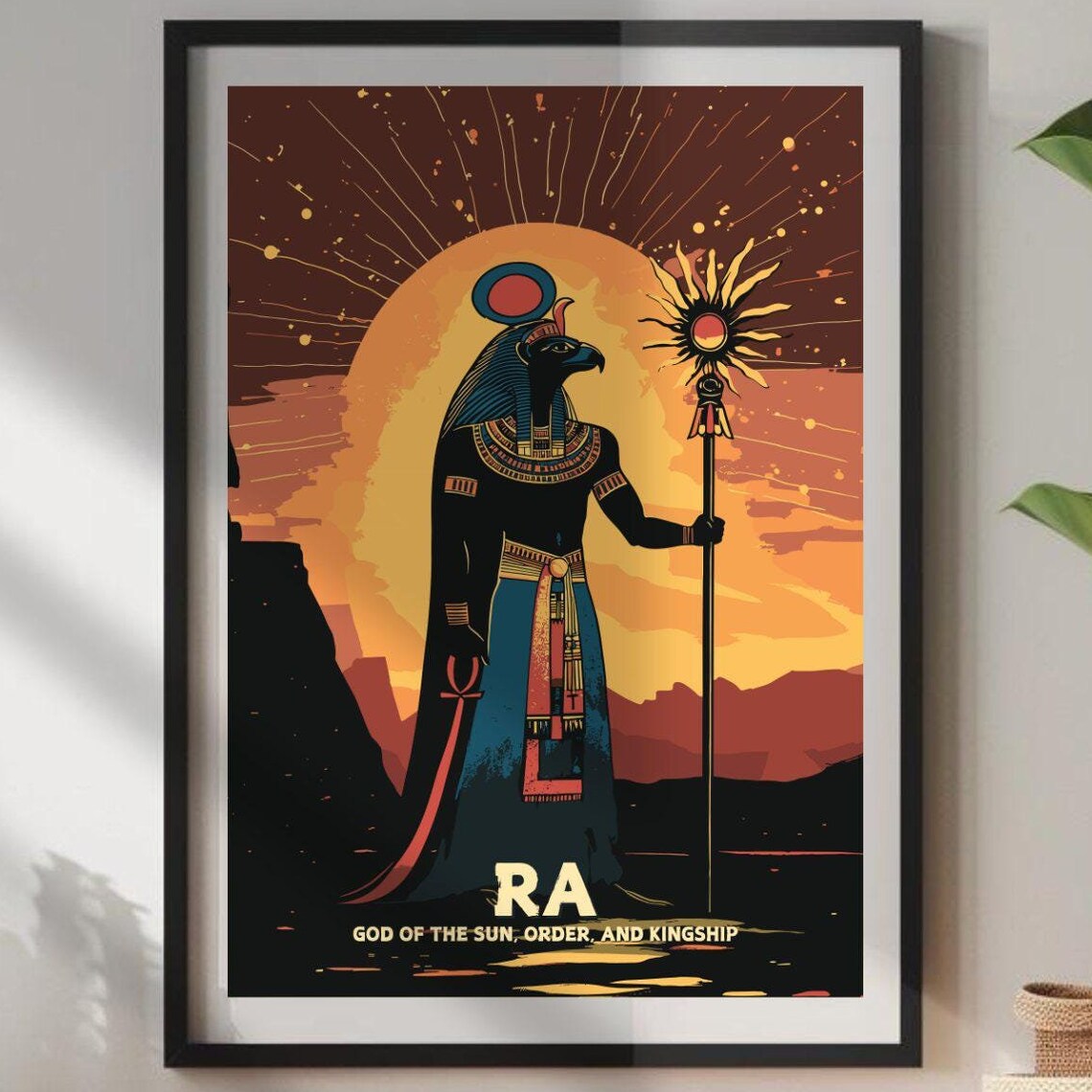 Ra Egyptian God of the Sun Falcon Head Sunset Kingship Art Poster