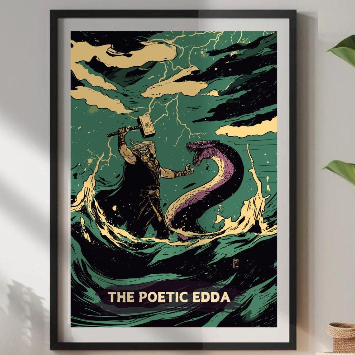 The Poetic Edda Thor vs Jormungandr Sea Serpent Battle Poster
