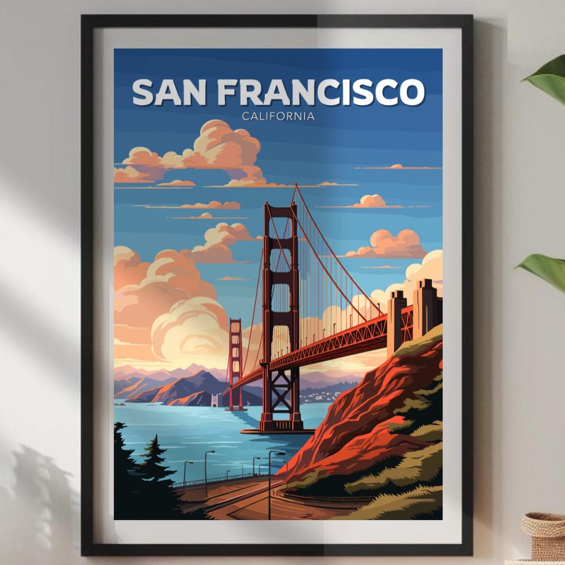 San Francisco Golden Gate Bridge California Sunset Travel Poster