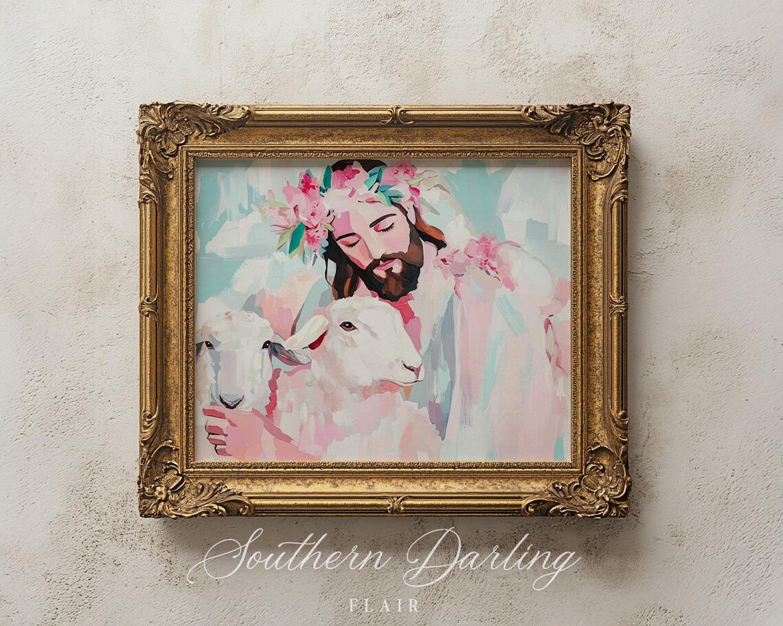 Pastel Abstract Jesus Shepherd Art Print, Modern Bible Art - Image 2