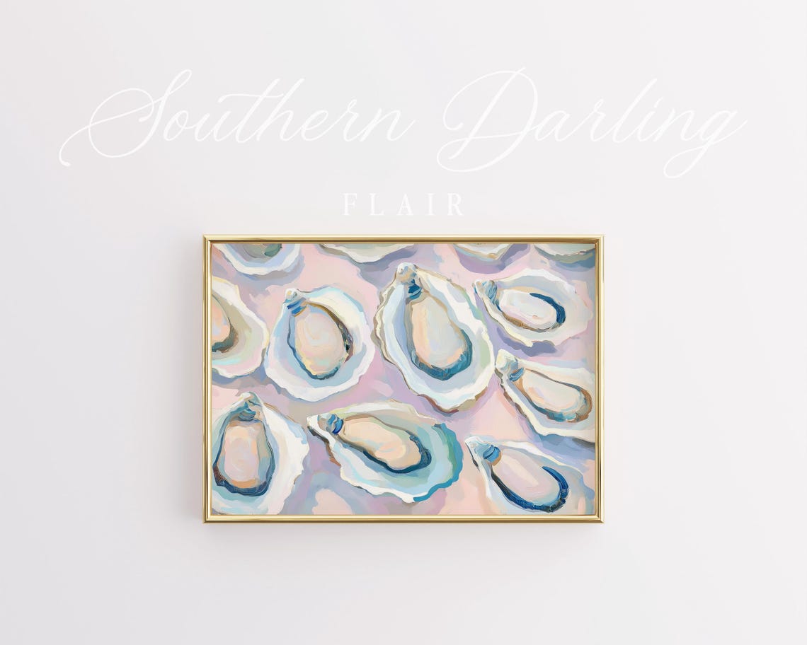 Pastel Oyster Shells On Pink Background Coastal Shell Art Poster - Image 2