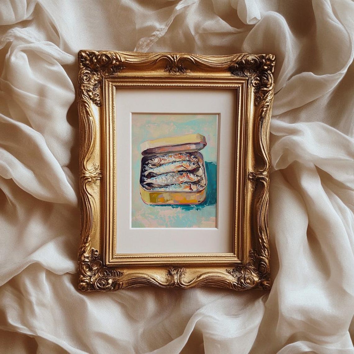 Sardine Tin Open With Fresh Fish Pastel Coastal Kitchen Art Poster - Image 3