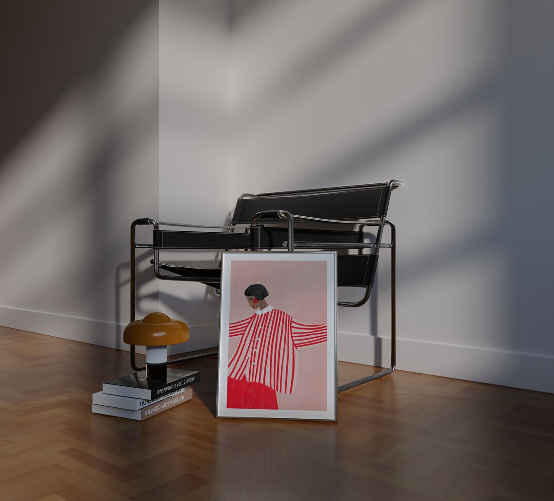 Woman With Red Skirt Line Art Portrait Print - Image 3