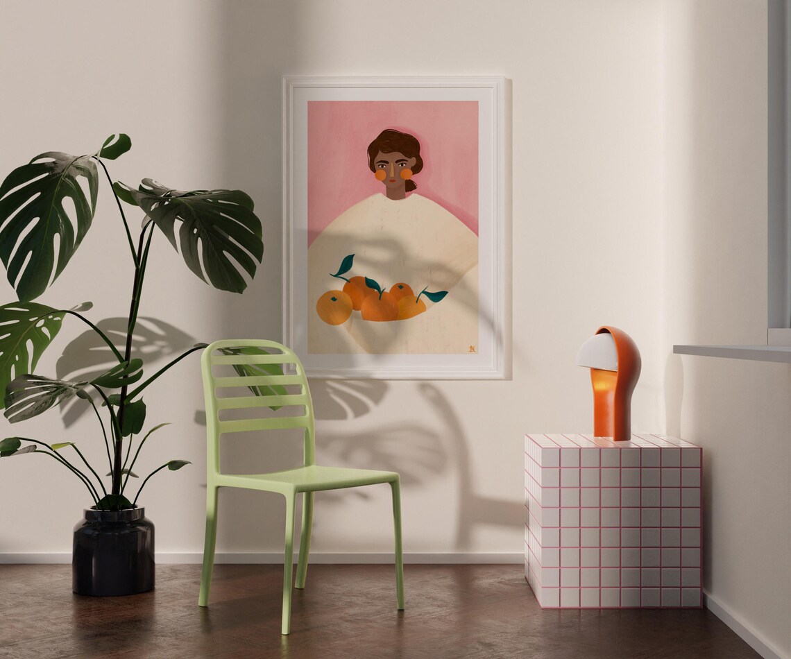 Woman With The Oranges Minimal Portrait Art Print - Image 2