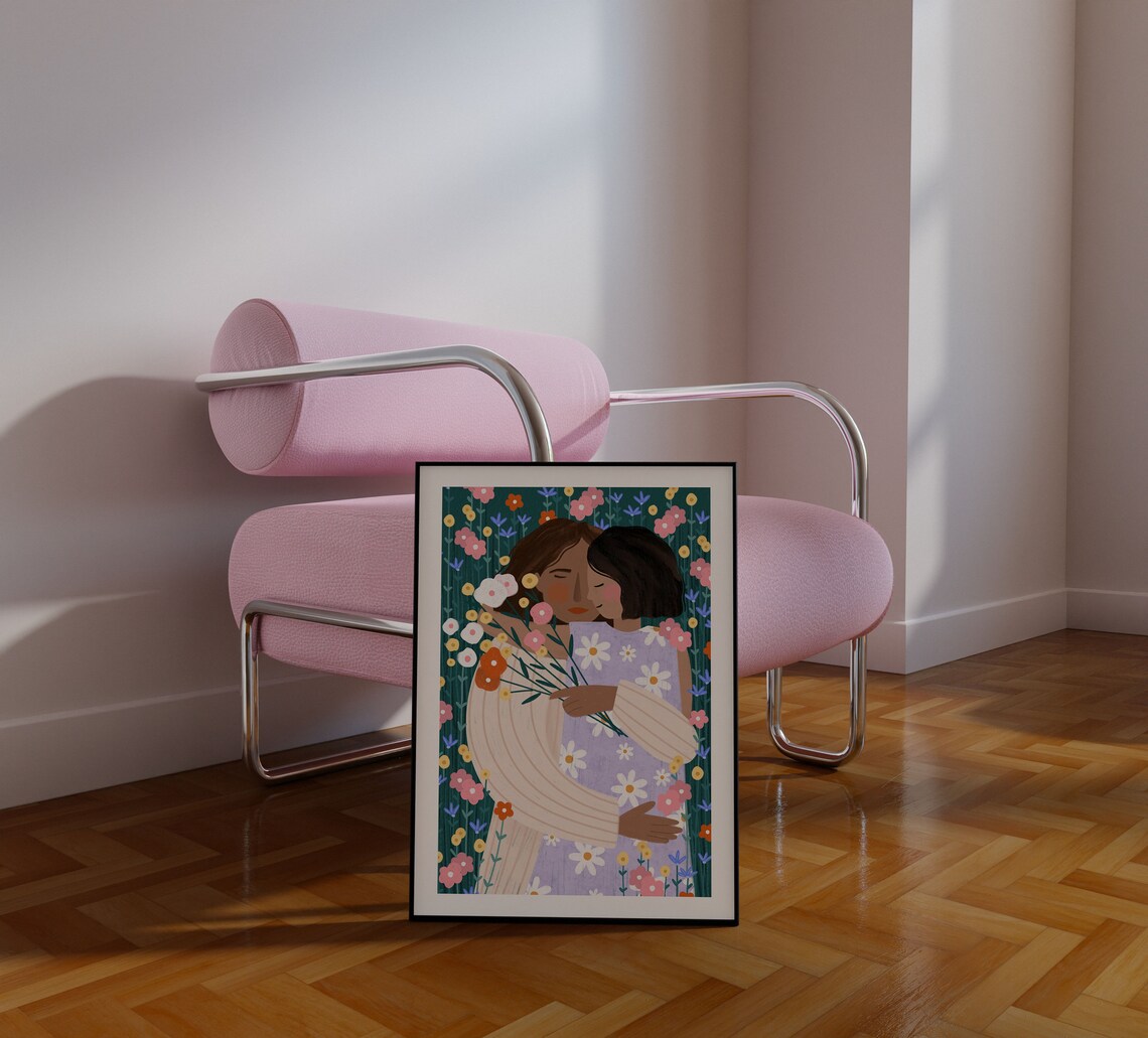 Mother And Daughter In The Wildflower Garden Art Print - Image 2