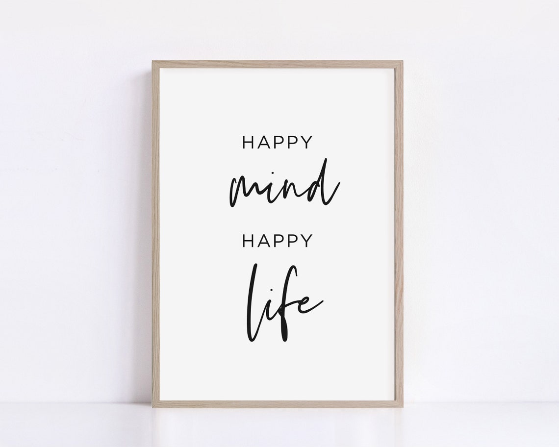 Happy Mind Happy Life Minimalist Wellness Typography Wall Poster - Image 2
